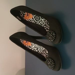 Rocket Dog satin heels with beaded detail.